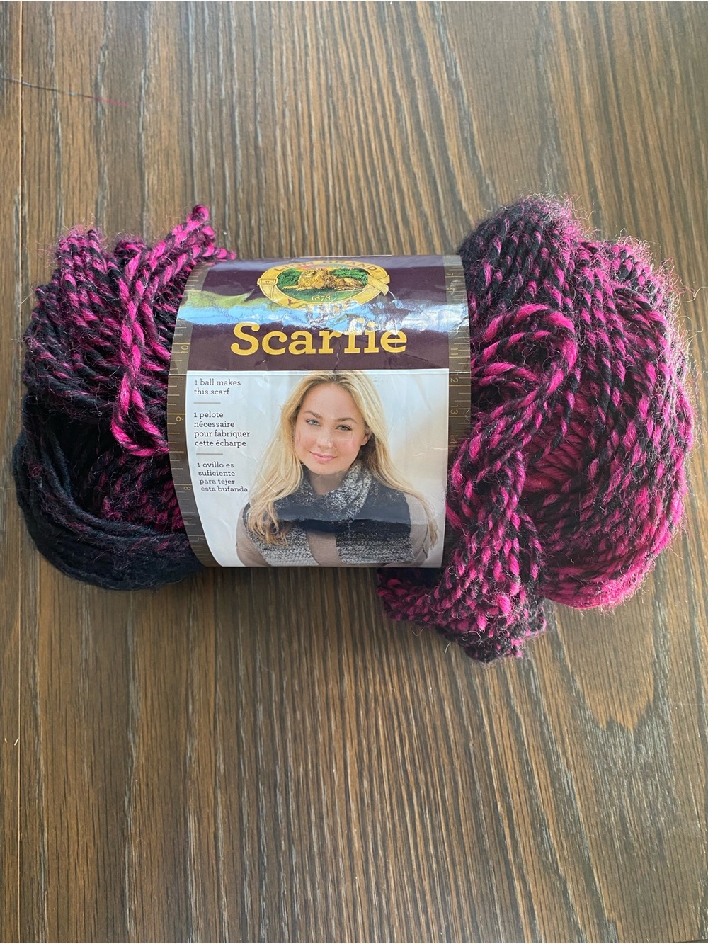 Lion Brand Scarfie Chunky Yarn - Black & Hot Pink